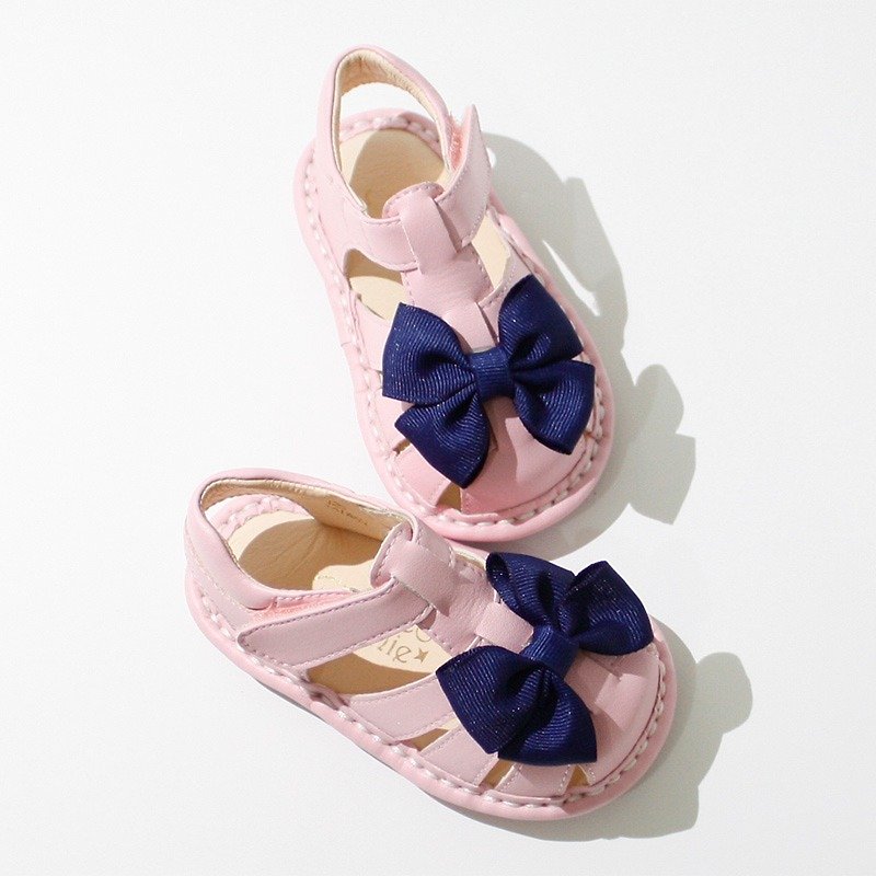 AliyBonnie童鞋 緞帶蝴蝶真皮內裡寶寶涼鞋-糖霜粉 - 童裝鞋 - 真皮 粉紅色