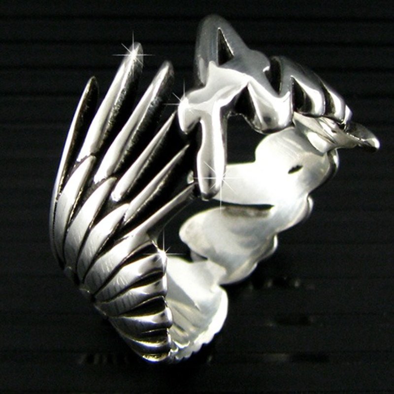 Customized .925 Sterling Silver Jewelry NCRS00012-Angel Wing Name Ring (Single Angel Wing) - General Rings - Other Metals 