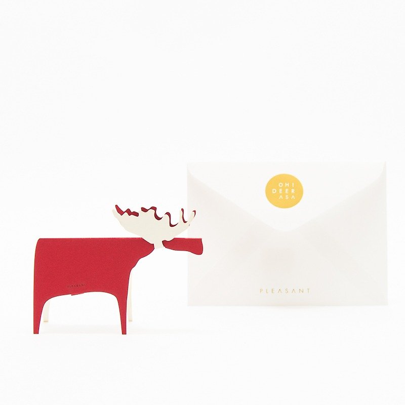 Deer Card Paper - Red & White - TAKEO NT RASHA greeting card, deer sculpture - Items for Display - Paper Red