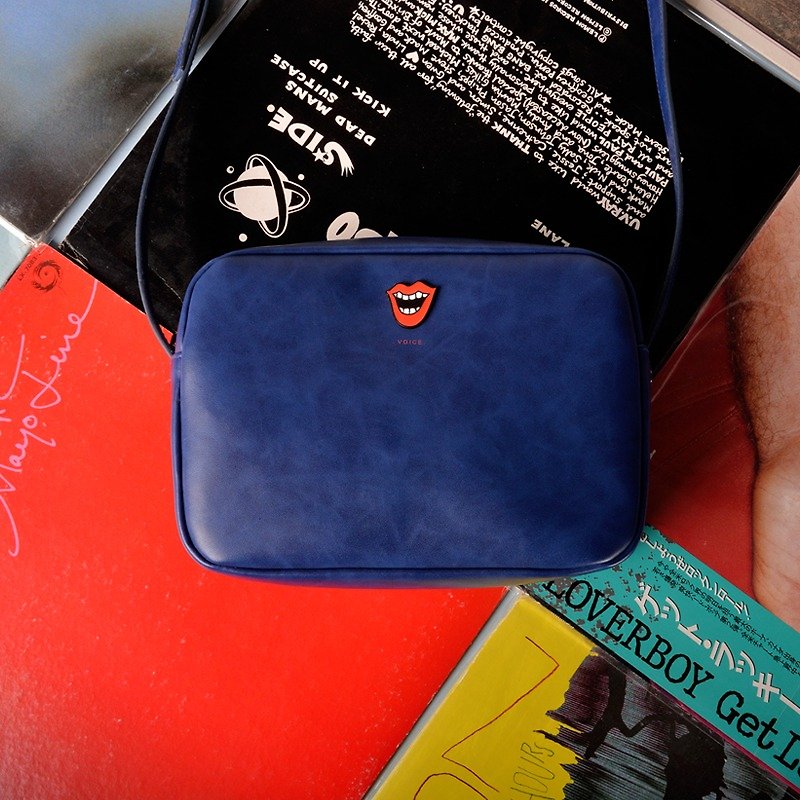 หนังแท้ กระเป๋าแมสเซนเจอร์ สีน้ำเงิน - KIITOS Music Series Square Messenger Bag - mouth section