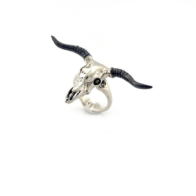 Zodiac Bull skull ring is for Taurus in white bronze and oxidized antique color ,Rocker jewelry ,Skull jewelry,Biker jewelry - General Rings - Other Metals 