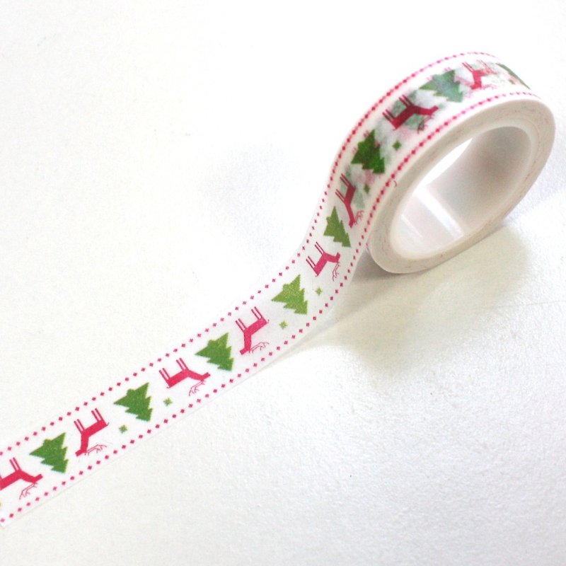 Christmas Limited X'MAS paper tape A09 Rudolph and Christmas tree - Washi Tape - Paper White
