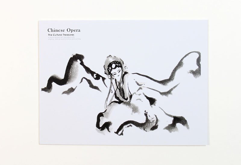 Ink Peking Opera Postcard---Peony Pavilion Series - Cards & Postcards - Paper White