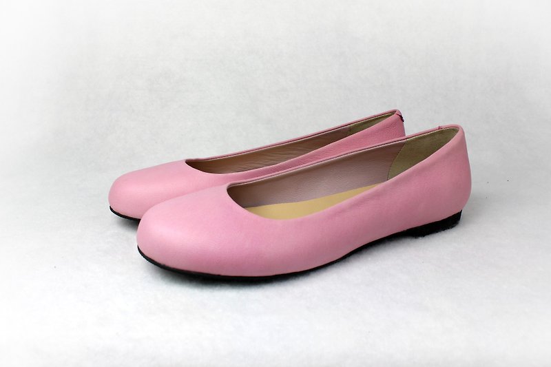 Pink soft round toe doll shoes - รองเท้าบัลเลต์ - หนังแท้ สึชมพู