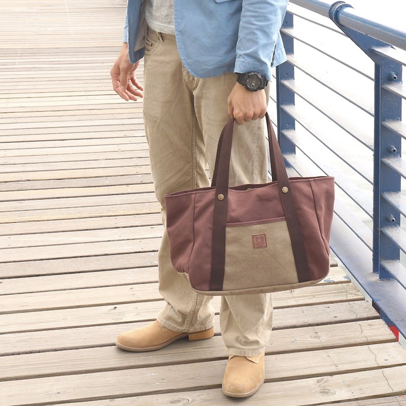 "Forest Adventure shoulder bag" high poundage washed canvas - Messenger Bags & Sling Bags - Other Materials Brown