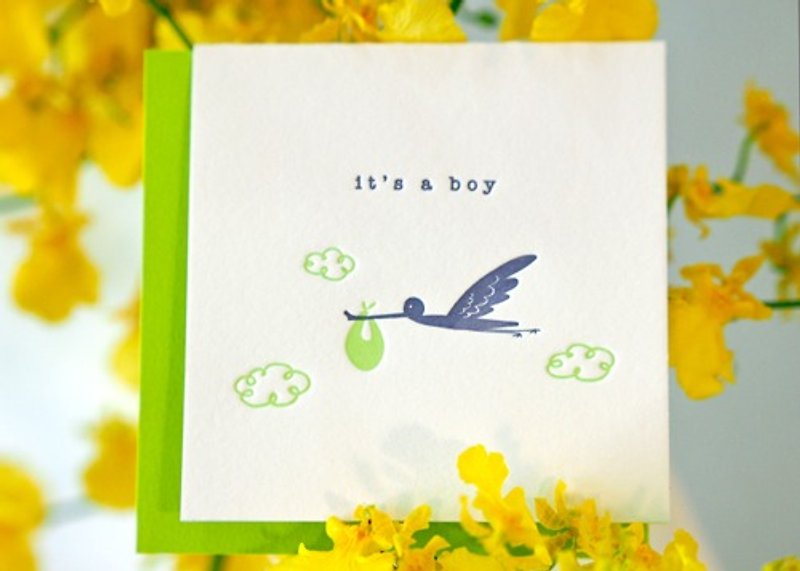 【ONLINE EXCLUSIVE】Delivery Stork - Letterpress Baby Boy Announcement Mini Card - Cards & Postcards - Paper 