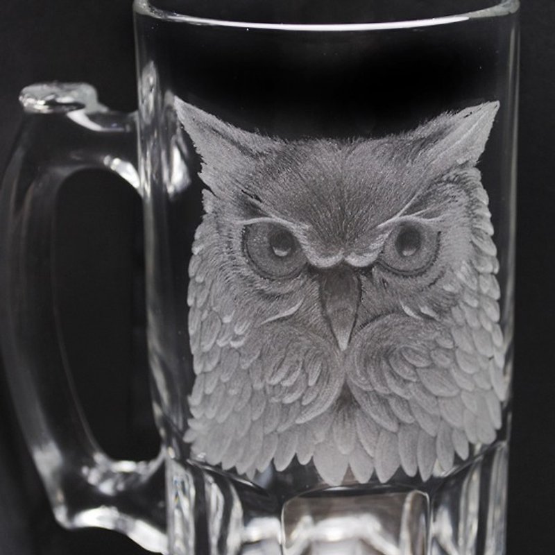 1000cc [MSA] anise beer mug owl painted lettering carved glass 1L glass beer mug customized - แก้วไวน์ - แก้ว สีดำ