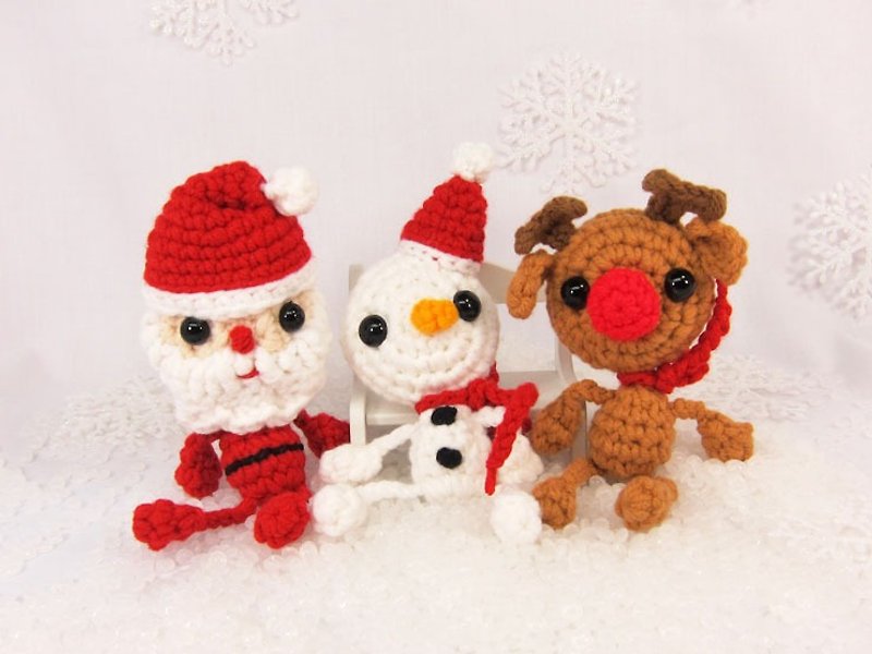 聖誕老人/雪人/紅鼻麋鹿(3入)-鑰匙圈-吊飾-擺件 - キーホルダー・キーケース - その他の素材 多色