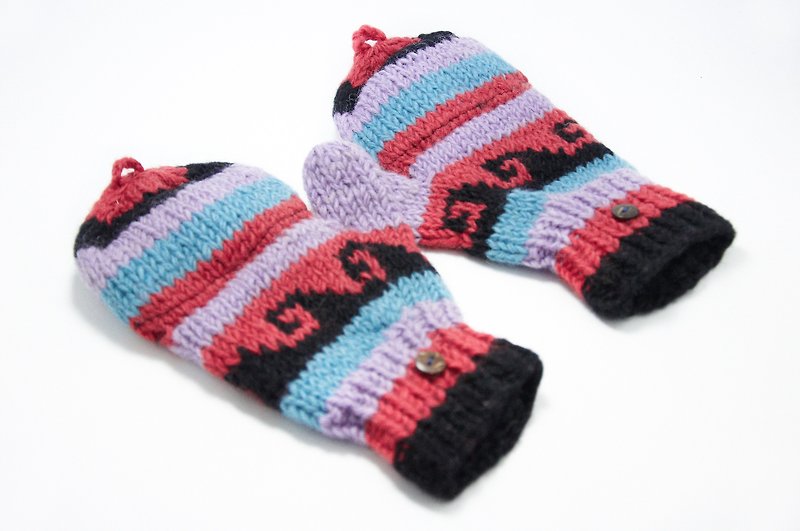 Valentine's Day gift limit a hand-woven pure wool knit gloves / detachable gloves / crochet gloves / warm gloves - Forest Totem - Gloves & Mittens - Other Materials Multicolor