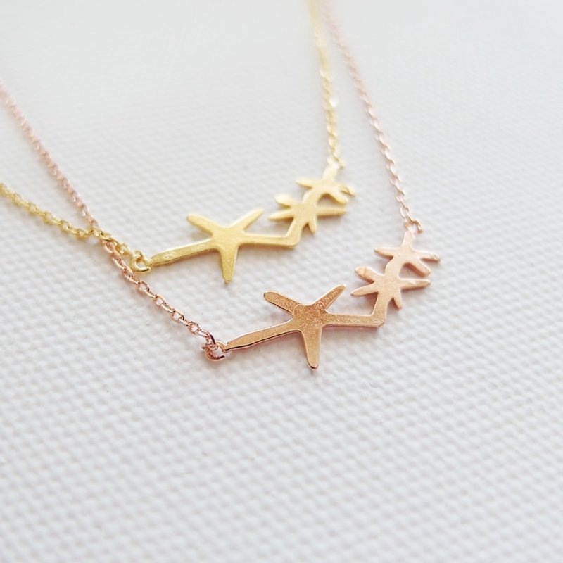 Cha mimi。簡單生活。閃閃小星星 手牽手玫瑰金項鏈 - Necklaces - Other Metals Pink