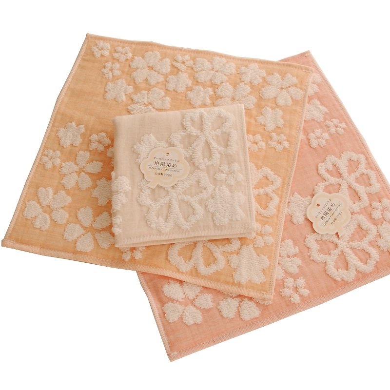 Earth tree handmade fair trade - "organic cotton Series" - perfect Nippon Luoyang dyed organic cotton small handkerchief - cherry (pink, orange two kinds) - ผ้าขนหนู - ผ้าฝ้าย/ผ้าลินิน 