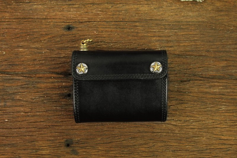 Genuine Leather Wallets Black - [METALIZE] Carved buckle basic short clip (star buckle version)