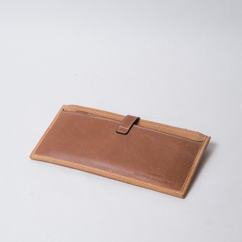 SHOT caramel leather zipper long clip texture - Wallets - Genuine Leather Brown