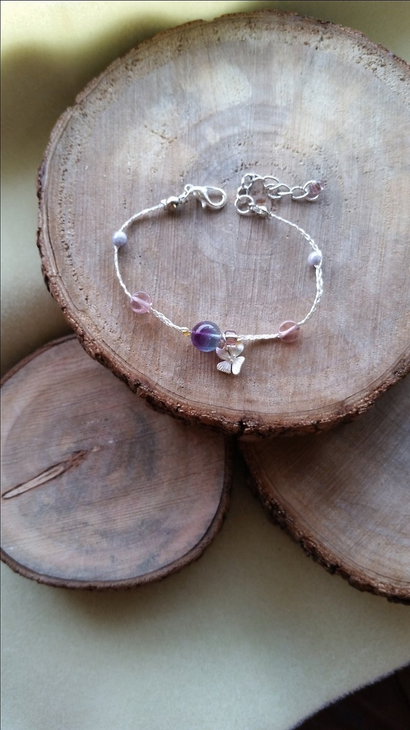 Knit with love purplish blue Stone with Silver orchid hand made silver bracelet - สร้อยข้อมือ - เครื่องเพชรพลอย 