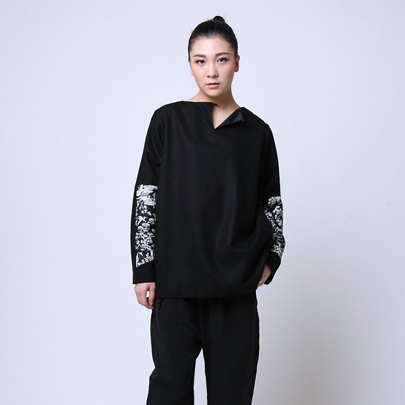 BUFU double side to wear kongfu wool sweater  O150908 - Women's Tops - Other Materials Black