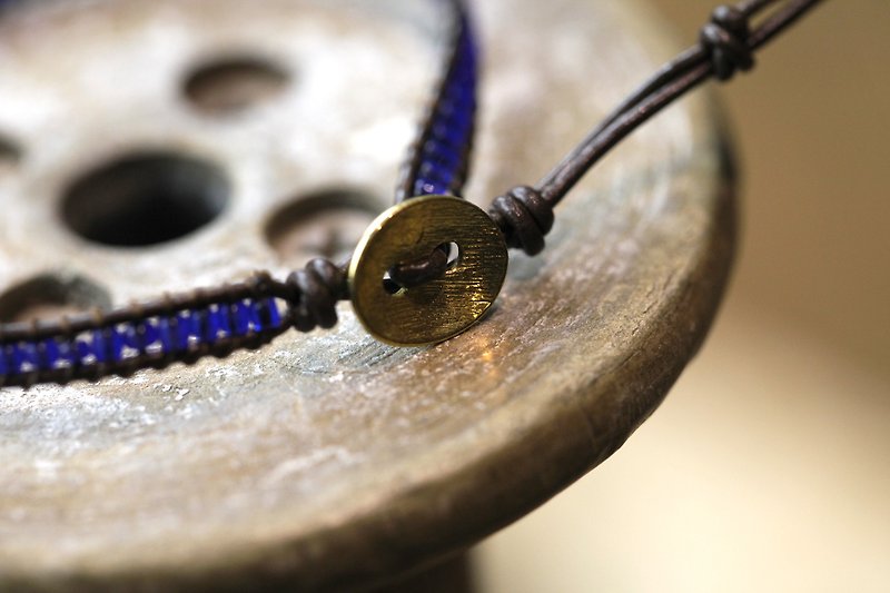 OMAKE gold buckle lacing beaded bracelet (blue) - Bracelets - Other Materials Blue
