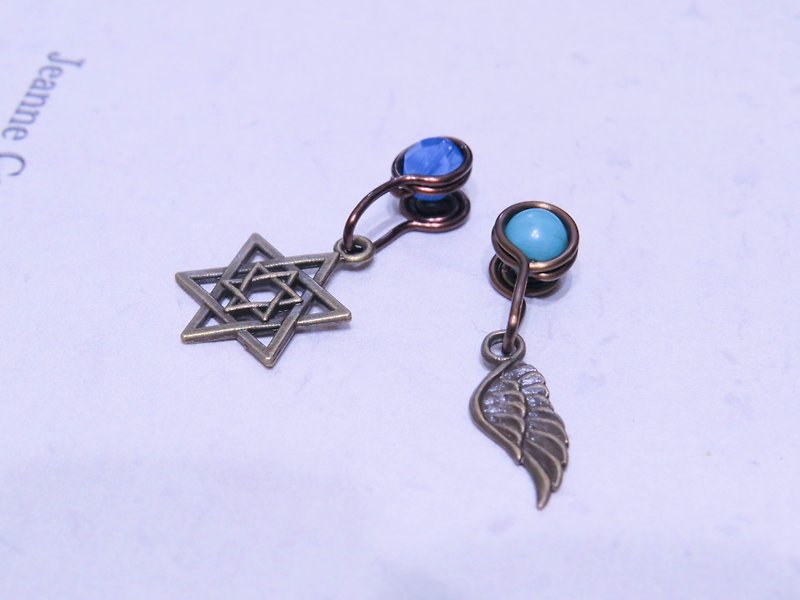 Wing Wing hand made jewelry clip earrings (wings, stars, music, cross) - ต่างหู - โลหะ 