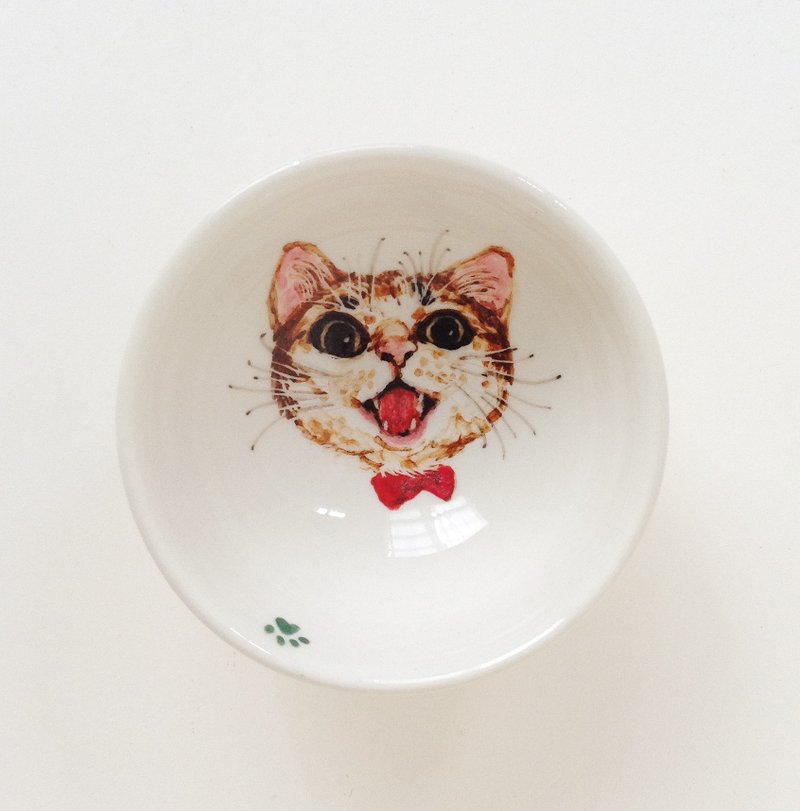 Painted small cup - orange kitten meow - ถ้วย - เครื่องลายคราม สีส้ม