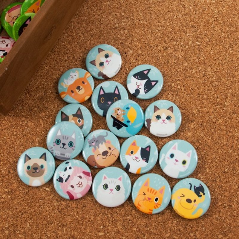 Small round badge: Cat Party Series-16 kinds of colors (optional) - เข็มกลัด/พิน - พลาสติก สีน้ำเงิน