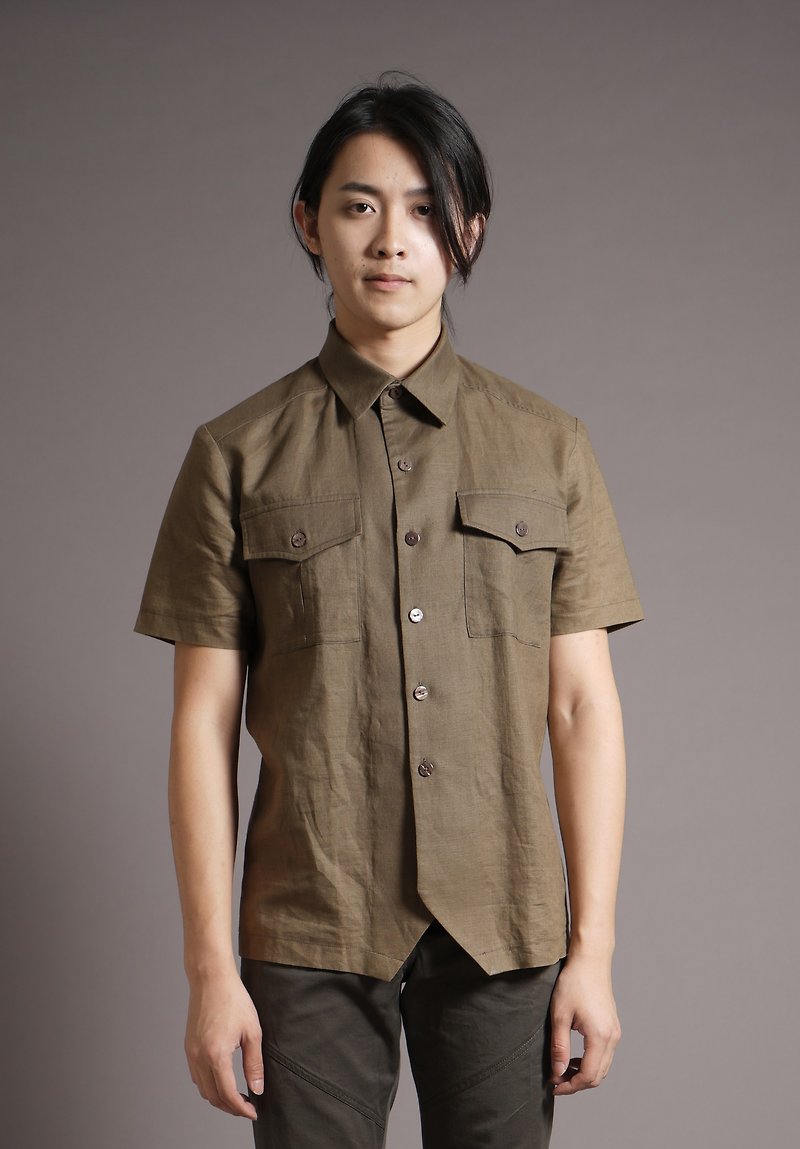 ダブルポケットシャツ_ブラウン - Tシャツ メンズ - その他の素材 ブラウン