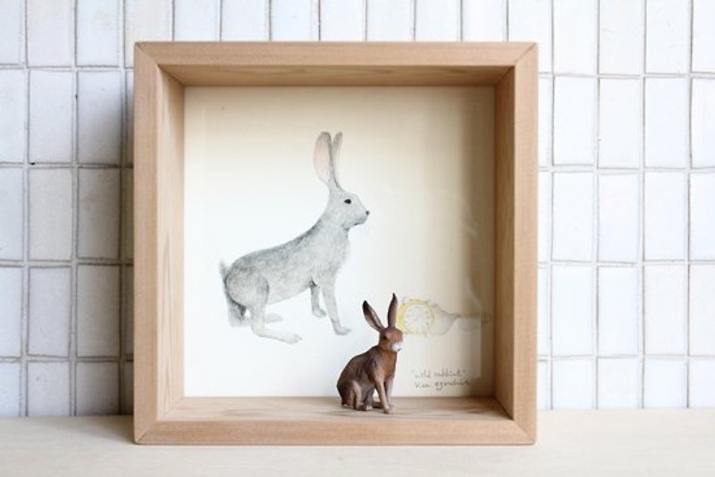 [Painting, animal AnimalPaintingCollection] box decorated - Hare / small rectangular - ตกแต่งผนัง - อะคริลิค สีกากี
