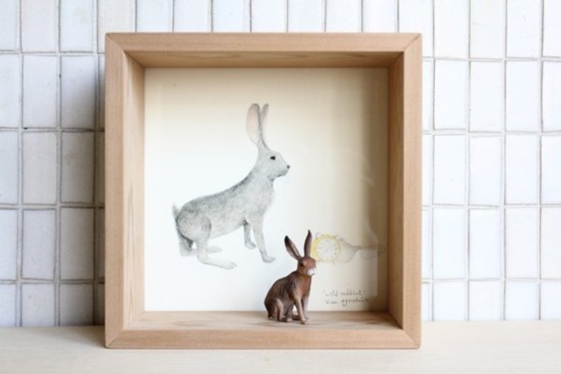 [Painting, animal AnimalPaintingCollection] box decorated - Hare / small rectangular - Wall Décor - Acrylic Khaki