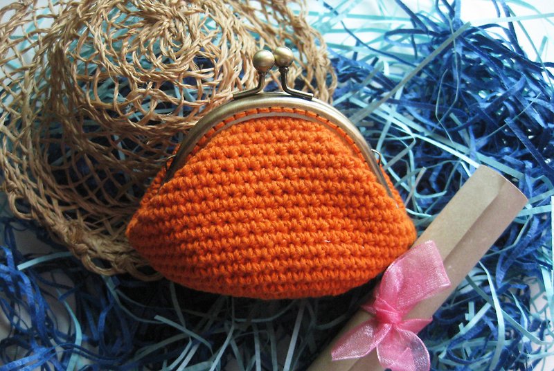 Minibobi手織-青銅巧巧口金包/零錢包-金桔色 - 散紙包 - 其他材質 橘色