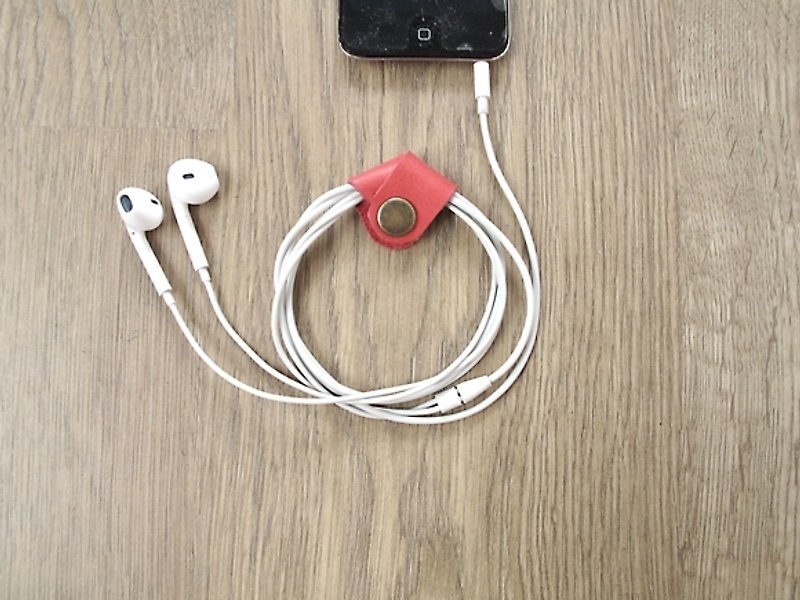 iPhone headphone cable case x EarPhone all handmade leather buckle, (beat) cry, and then enjoy the music. (Pink) - ที่เก็บสายไฟ/สายหูฟัง - หนังแท้ สึชมพู