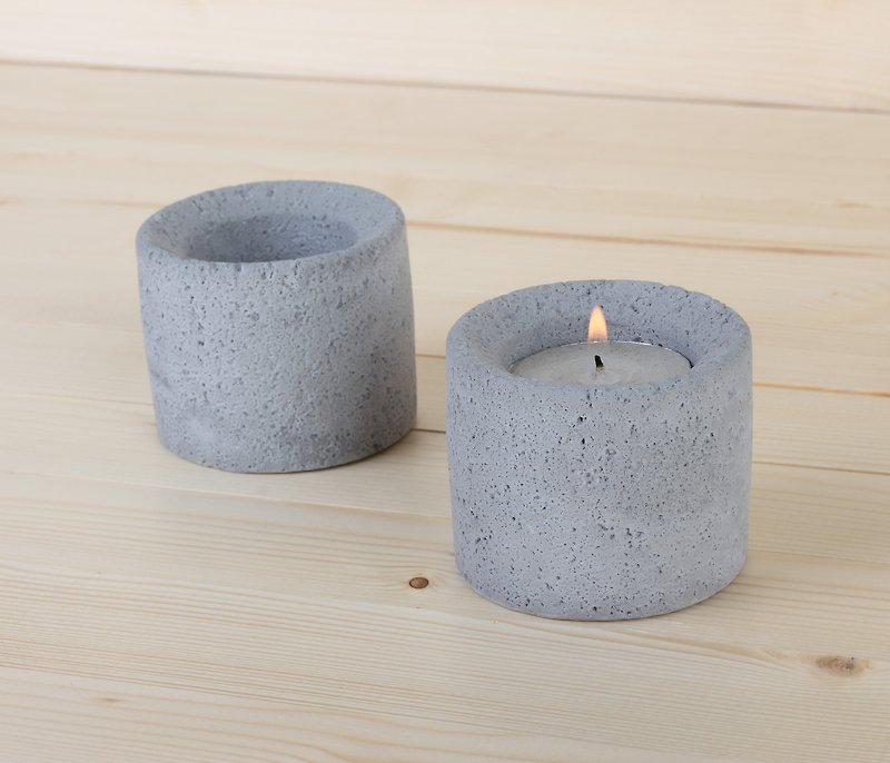 Clear Cement candle holder cylindrical - เทียน/เชิงเทียน - ปูน สีเทา