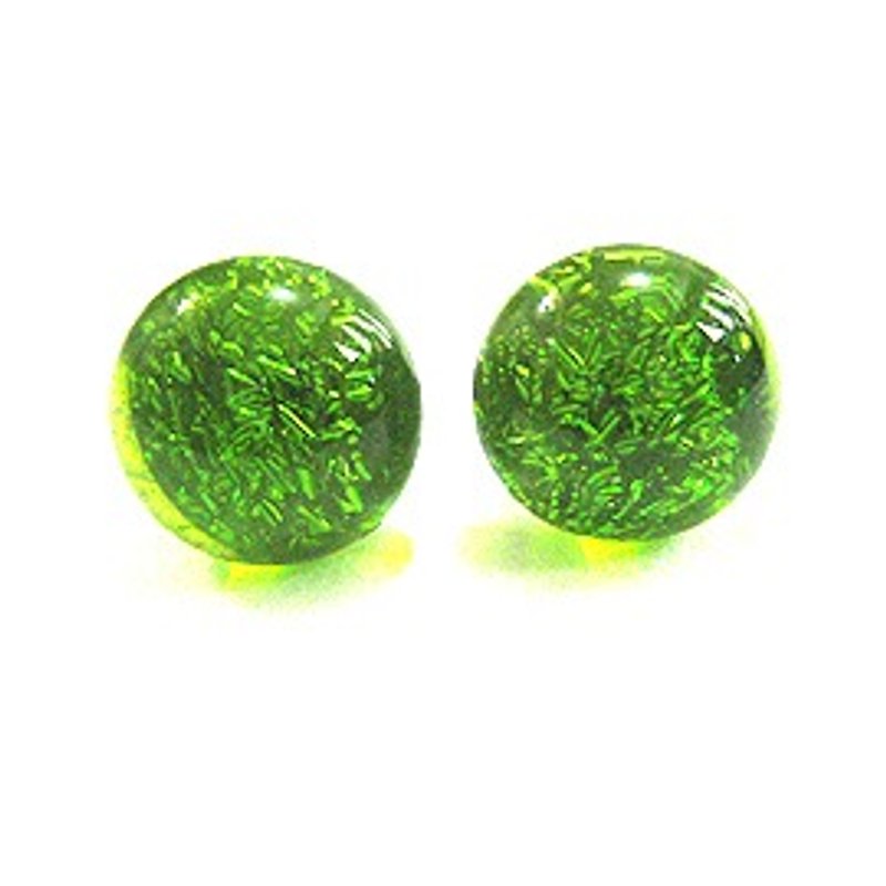 透明鮮綠銀色珠寶琉璃耳環 - 耳環/耳夾 - 玻璃 綠色