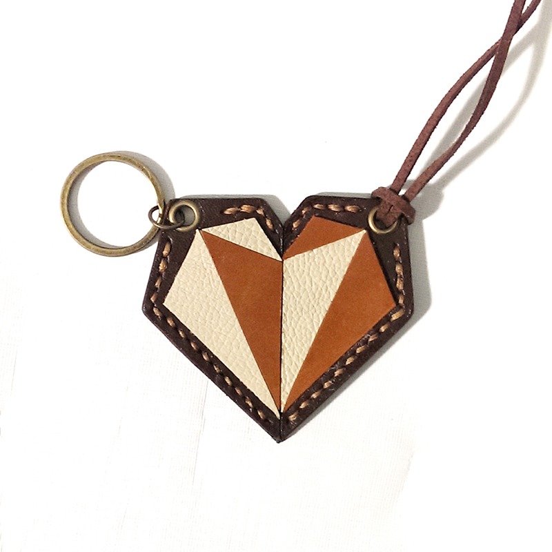 Small leather small leather Genki gas RE: Lz - puzzle concept. Geometric Heart [handmade leather mood one couple] dual jewelry - neck strap or key ring - สร้อยคอ - หนังแท้ 