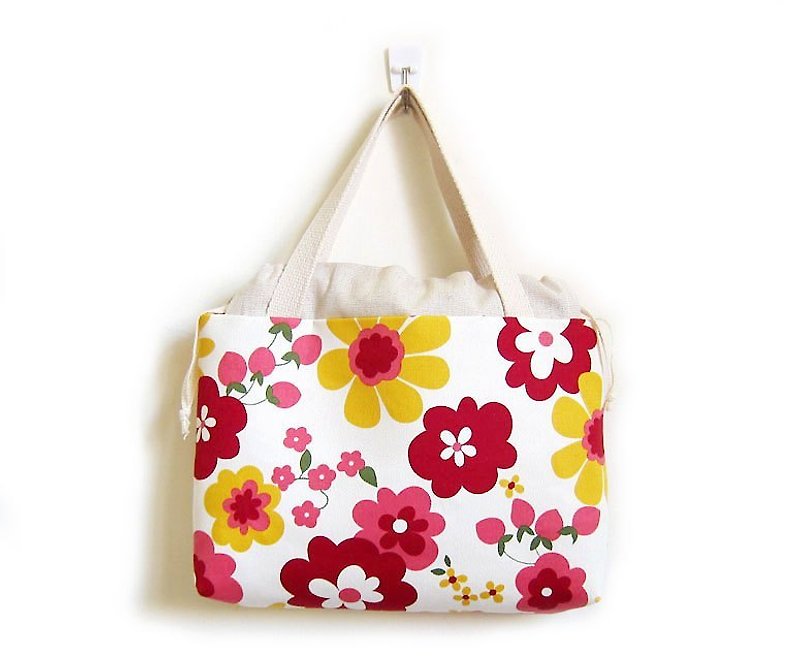 赤い花と手作りのハンドバッグ - トート・ハンドバッグ - その他の素材 