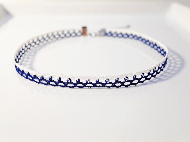 W&Y Atelier - Lace Choker , Royal Blue/Pink Necklace (2 colors) - สร้อยคอ - วัสดุอื่นๆ สีน้ำเงิน