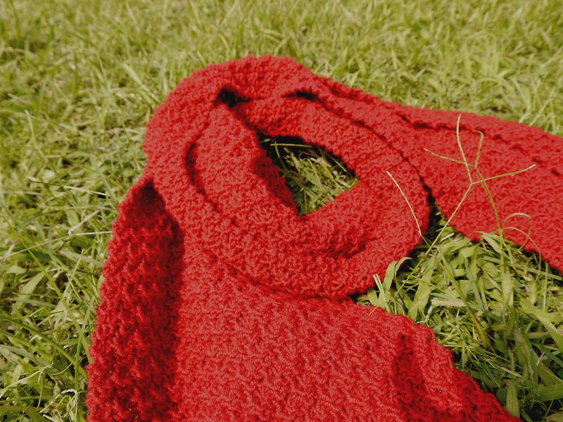 A Mu's 100% Handmade Hat-Bright Red/Osmanthus Knot/Pure Wool/Scarf/-New Year/Gift/Valentine's Day - ผ้าพันคอ - วัสดุอื่นๆ สีแดง
