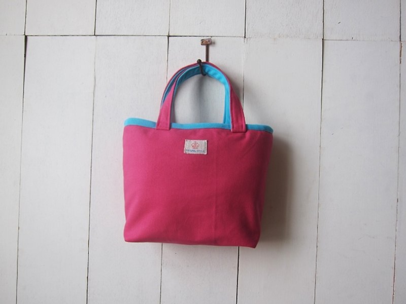 馬卡龍系列-帆布小號托特包桃紅+馬卡龍綠 - Handbags & Totes - Other Materials Multicolor