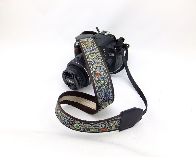 相機背帶 個性客製 可印字 真皮拼接 刺繡花紋  民族風032 - 相機帶/腳架 - 真皮 金色