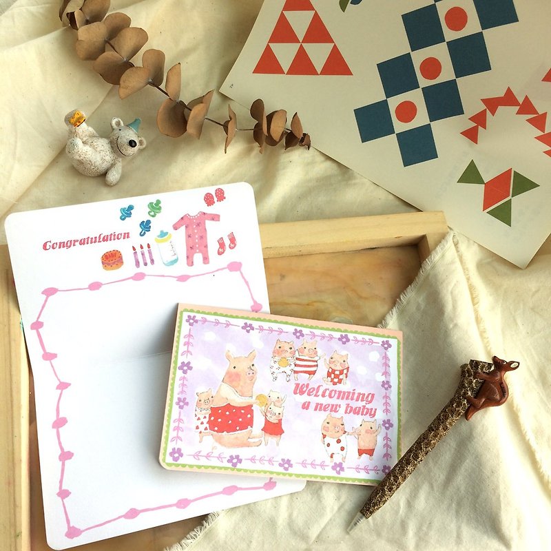 Greeting Cards-Baby Pig (Baby Card) - การ์ด/โปสการ์ด - กระดาษ สีแดง