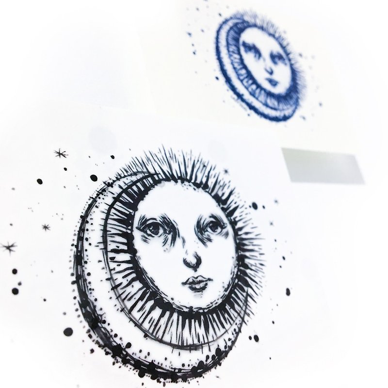 手繪剌青紋身貼紙太陽月亮塔羅童話神話深藍星座性感文青日系韓式 - 紋身貼紙/刺青貼紙 - 紙 藍色