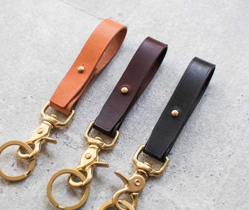 Leather brass key chains - ที่ห้อยกุญแจ - หนังแท้ สีส้ม