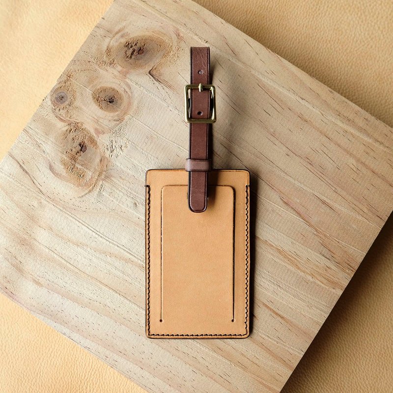 isni [] vintage yellow luggage tag / Sweet chocolate leather Europe [post manpower for ri の Neko one woods ホ Hikaru the inter ー] - Luggage Tags - Genuine Leather Gold