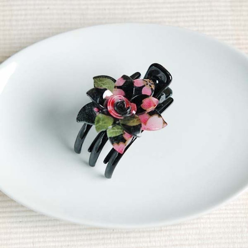 Gorgeous Sakura, Flower Three-Claw Monster Hand Clip, Catch Clip, Shark Clip-Black - Hair Accessories - Acrylic Black