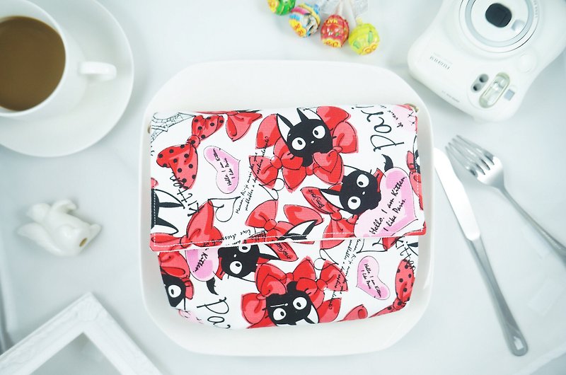 MINIxROSE pink and black cat thick toast bag/cross bag/shoulder bag/with free printed name leather label - กระเป๋าแมสเซนเจอร์ - วัสดุอื่นๆ สีแดง