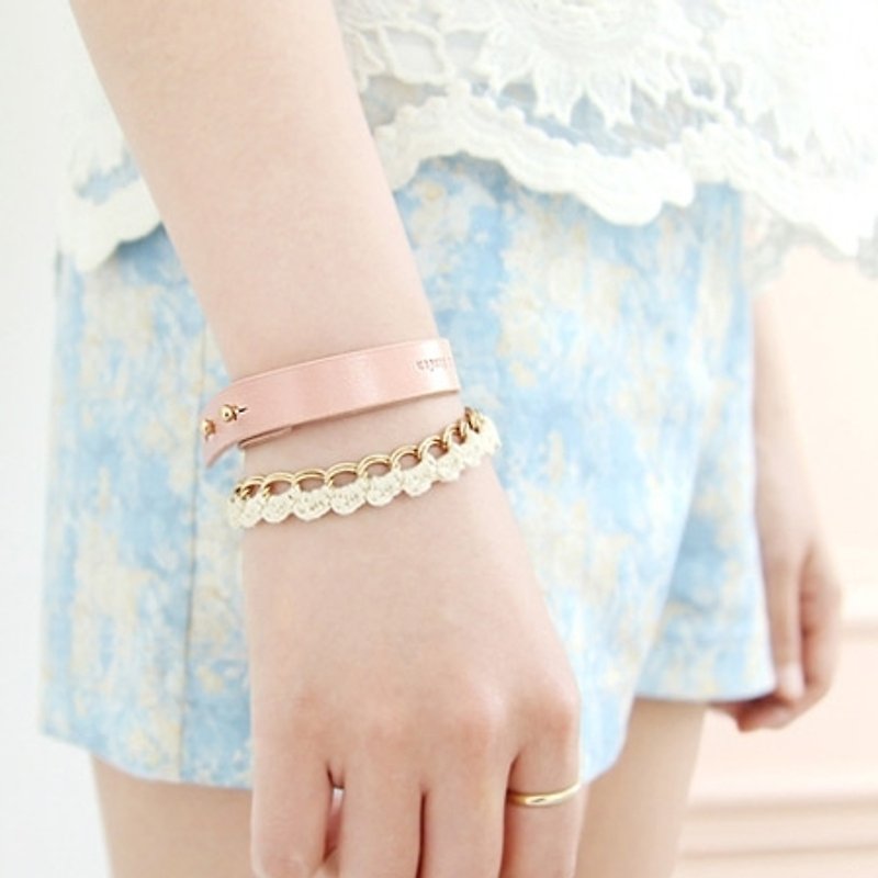 Dessin x Iconic- message leather bracelet - baby powder, ICO99613 - Bracelets - Plastic Pink