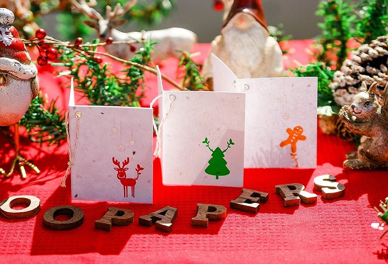 [Christmas] Merry Christmas seed gift card elk / Christmas tree / gingerbread man - การ์ด/โปสการ์ด - กระดาษ สีแดง