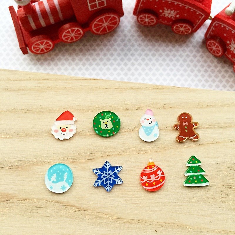 Christmas gift exchange hand-painted earrings/customized pair/can be changed to Clip-On style - ต่างหู - เรซิน สีแดง