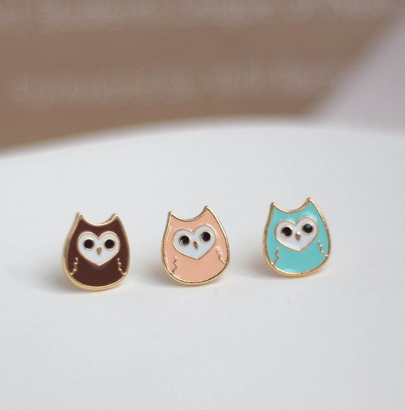 Owl tumbler owl Clip-On-on earrings birthday gift - Earrings & Clip-ons - Enamel Pink