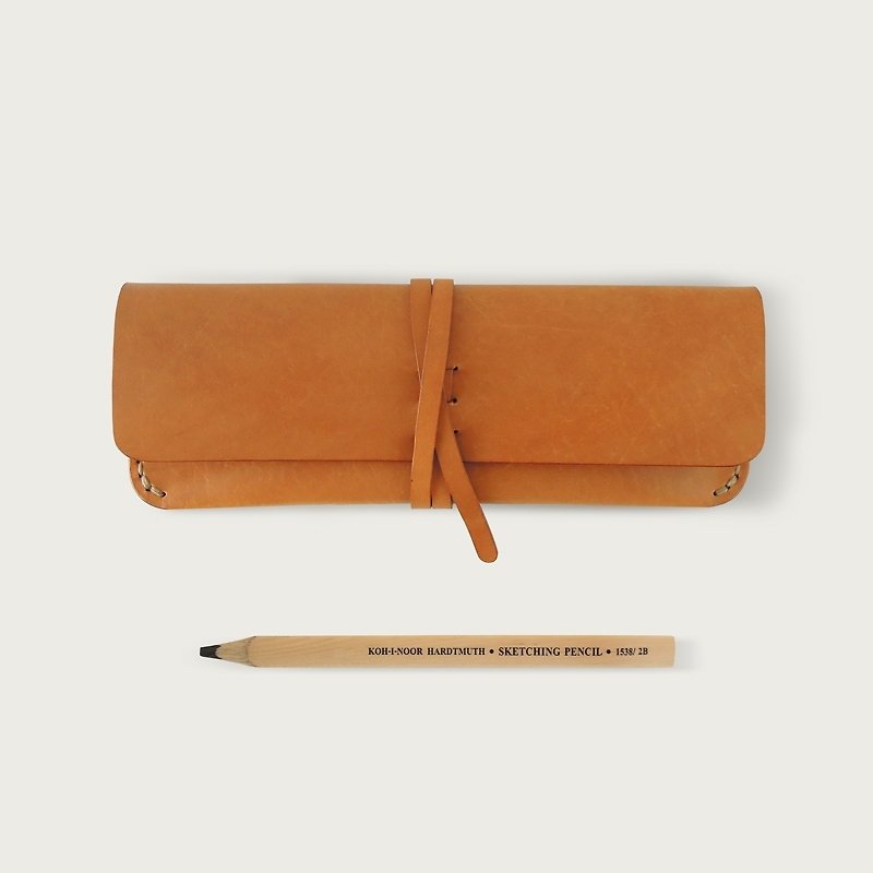 Strap pencil case / glasses case - camel yellow - กล่องดินสอ/ถุงดินสอ - หนังแท้ สีส้ม