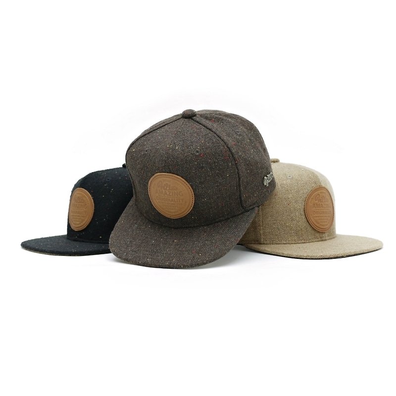Filter017 混紡毛料皮牌棒球帽  LEATHER LABEL SNAPBACK CAP - 帽子 - 其他材質 