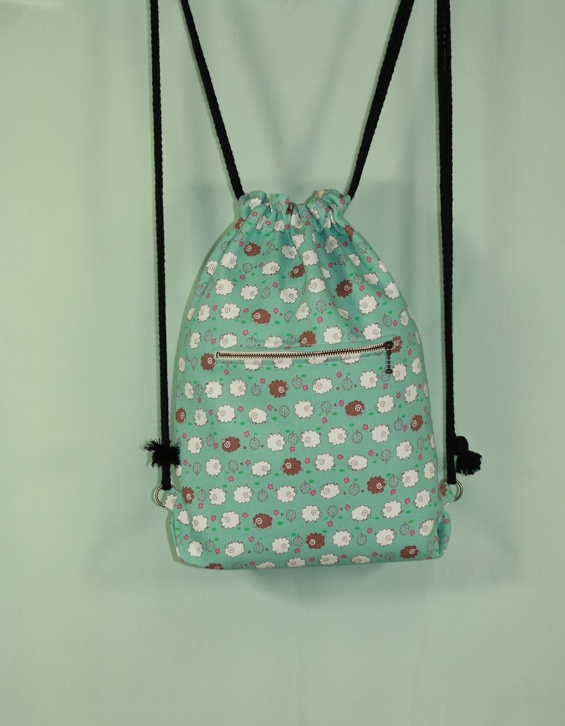 Cute little sheep beam port backpack after - Drawstring Bags - Cotton & Hemp Blue