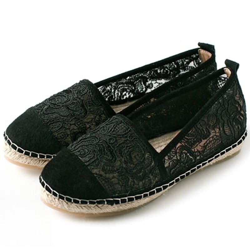 e'cho. Yang light sweet summer casual sandals ║ec21 flax Fishbone black lace - รองเท้าลำลองผู้หญิง - หนังแท้ สีแดง